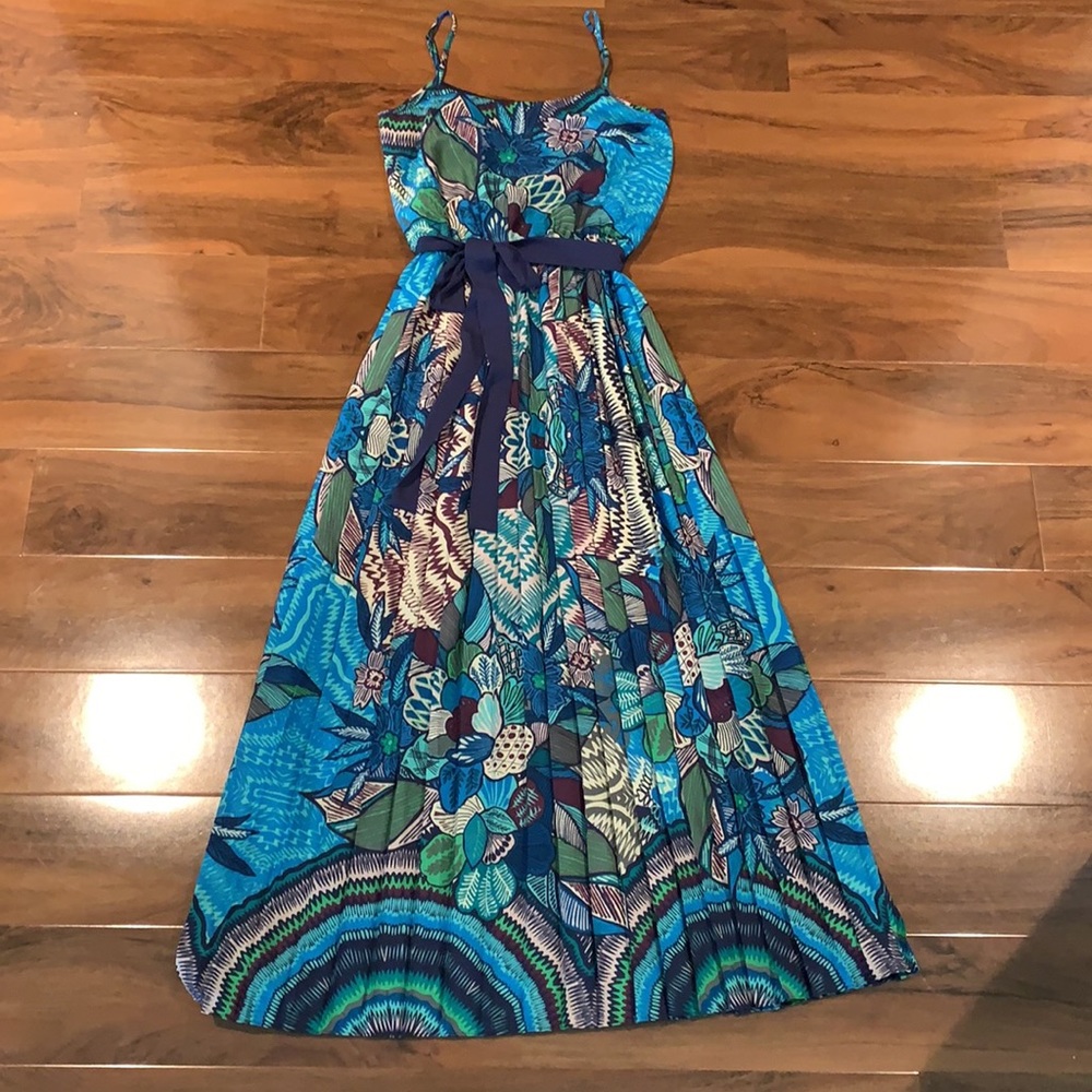 Collective Concepts blue green floral print maxi dress size xs